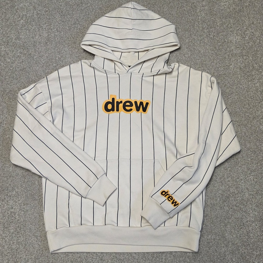 Drew House Secret Hoodie Small Navy Pinstripe White Logo Pullover Justin Bieber